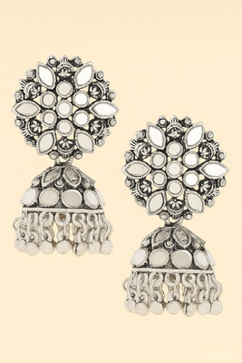 supreme enterprises Oxidised Silver Mirror Kundan Floral Jhumka Earrings for Women & Girls Alloy Jhumki Earring