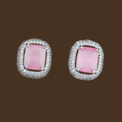 Mrigangi Stylish American Diamond CZ Pink Stone Western Stud Earring for Women and Girls Cubic Zirconia Alloy Stud Earring