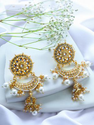ANOUK Gold-Plated Classic Kundan & Pearl Studded Drop Earrings Brass Drops & Danglers