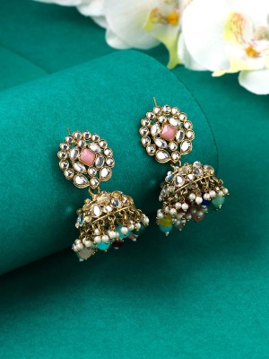 YELLOW CHIMES Earrings for Women Gold Toned Kundan Studded Traditional Jhumka Earrings Crystal Metal Jhumki Earring