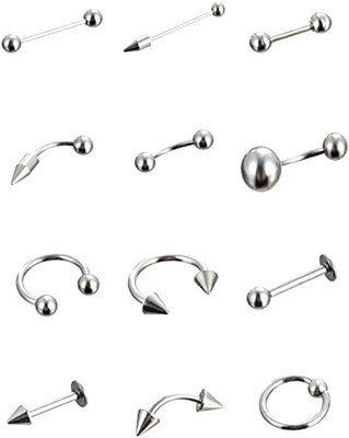 MEENAZ Fashion Combo jewellery Valentine Stylish Silver Surgical body piercing Studs Steel Ear rings (Tongue, Eye Brow, Navel, Lip, Belly, Earring, Cartilage, Helix, Tragus) Ear Eyebrow Nose Lip Silver Steel Jewelry Earing for Men/Women/Boys/Girls (Pack of 12) Jewelry Men Boy-MENS EARRINGS COMBO-ME1
