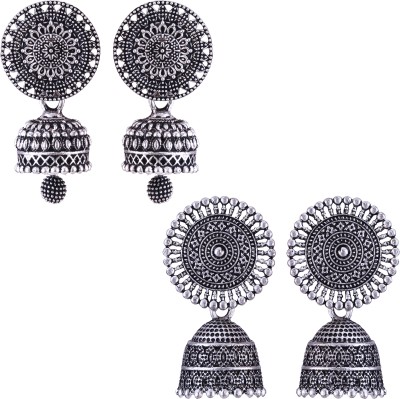 MEENAZ oxidised earrings jhumki silver combo party stylish simple small jhumka 2 set Beads, Pearl, Cubic Zirconia, Diamond Brass, Enamel, Copper, Zinc, Stone Drops & Danglers, Chandbali Earring, Earring Set, Jhumki Earring