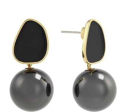 Bittrend Jewels Glossy Gold Plated Pearl Drop Earring – Geometric Ball and Oval Statement Studs Metal, Enamel Earring Set, Stud Earring, Drops & Danglers