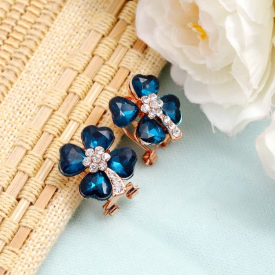 University Trendz Blue Flower Beauty: Rose Gold Plated Earrings for Every Occasion Girls & Women Crystal Stainless Steel Clip-on Earring, Stud Earring