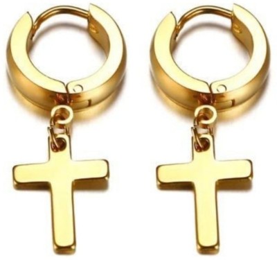 Vipunj Vedansh Enterprises Stylish Gold Plated Cross Earrings Brass Huggie Earring