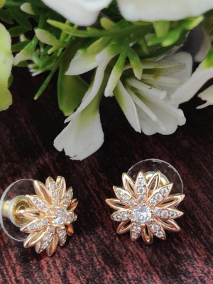 tyagi exports Gold Plated American Diamond Flower Earrings for Women Copper Stud Earring