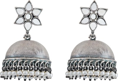 Teejh Teejh Maanika White Silver Oxidised Earrings Alloy Jhumki Earring