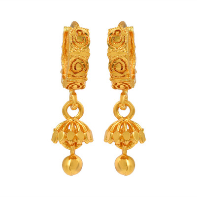 DULCI Micron Gold Plated Clip On Bucket/Basket Design Dangle Bali Hoop Earrings Brass Hoop Earring
