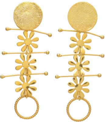 JGJ Gold Plated Brass Hoops Boho Tribal Mandala Flower Earrings Brass Drops & Danglers