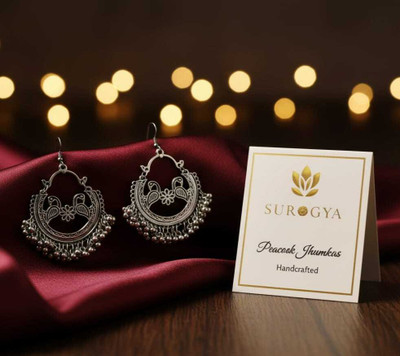 Surogya Oxidized Silver Peacock Jhumkas ,Traditional Ethnic Indian Jhumki Earrings Alloy Huggie Earring