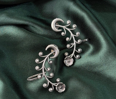 Aira Creations Ethnic Floral German Silver Drops & Danglers