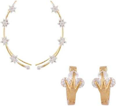 Styylo Jewels Decent American Diamond Studded Earcuf and Small Huggies Combo of 2 Pair Cubic Zirconia Alloy Cuff Earring