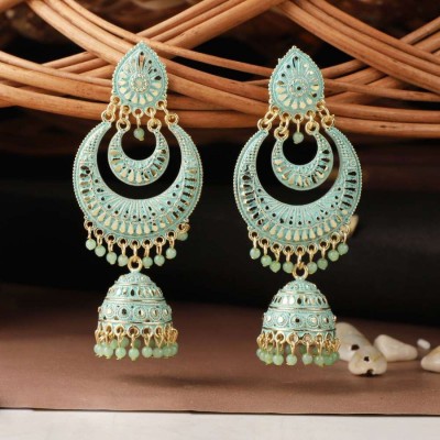 Angel In You Anikas Creation Traditional Enamelled Gold Plated Partywear Light Weight Jhumka Cubic Zirconia Alloy Jhumki Earring