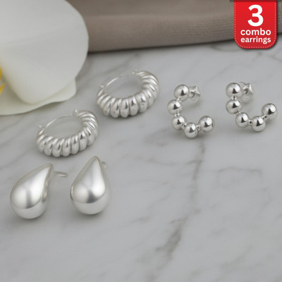 BeMine Jewellery Kiara Gleam Silver Hoop 3 Combo Earrings Set Alloy Hoop Earring