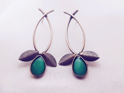 Zia Trends Sea Green Kundan Oxidized German Silver Earring Set