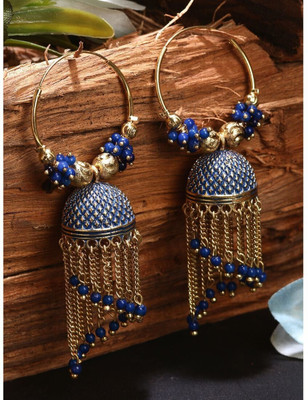 Anika's Creation Designer Party Wear Enamelled Hoop Balli With Tasselled Jhumki For Women And Girls Cubic Zirconia, Beads Alloy Hoop Earring
