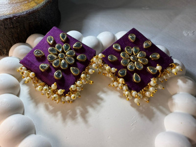 Molik Creation Square Kundan Earrings with Pearls & Crystal Danglers for Women and Girls Pearl, Crystal Fabric Stud Earring