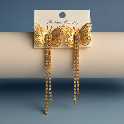 Janki Creation Dazzling Gold Butterfly Dangler Earrings Alloy Chandbali Earring, Drops & Danglers, Jhumki Earring, Stud Earring