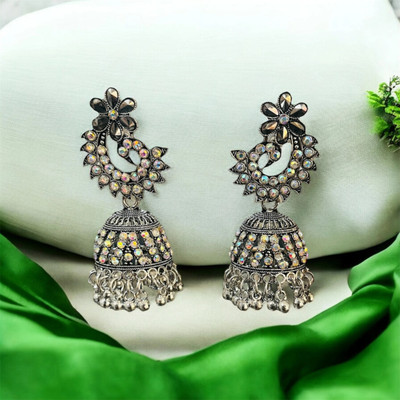 Vigilantee Jewels Stylish Peacock Oxidised Drop Jhumka Earrings For Women Girls PartyWear Beads Alloy Jhumki Earring