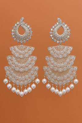 Prismita Creations Royal Silver Pearl Layered Chandbali Earrings Alloy Earring Set