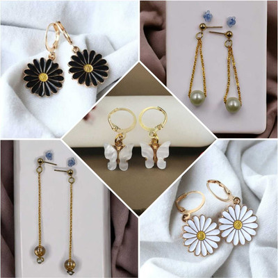 ELCETRATD JEWELLERY Shimmering beautiful pack of 5 earrings combo for women and girls Beads Brass Tassel Earring