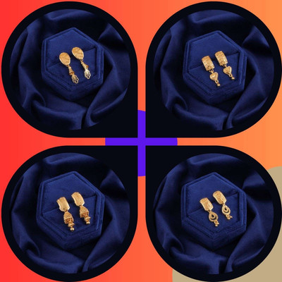 LYRISS Pack of 4 Pair Traditional Gold Pleted Earring Collection Diamond Brass Stud Earring