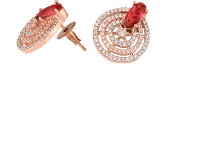 SARAF RS JEWELLERY Rose Gold Plated Red and White AD Studded Concentric Studs Earrings Cubic Zirconia Brass Stud Earring