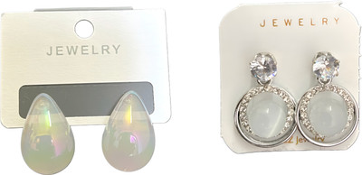 Ratnalok Trendy Teardrop Resin Earrings with Crystal Round Studs Alexandrite Alloy Rhinestone Studs