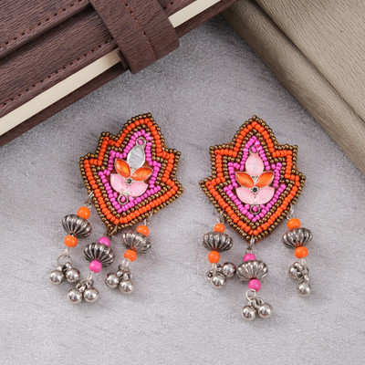 TASHKURST Handcrafted Beaded Pink/Orange Dangler Earrings for Women/Girl's Beads Alloy Drops & Danglers