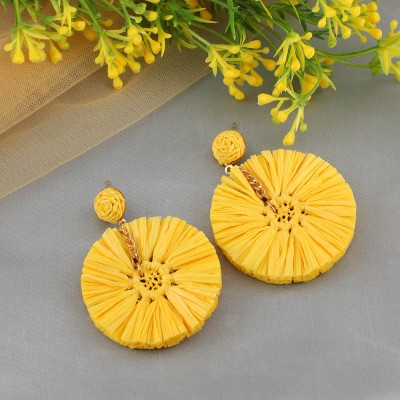 Jewelgenics Handcrafted Yellow Thread Detailed Dangler Earrings Alloy Drops & Danglers