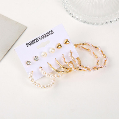 VIDALI Combo of 6 Pair Golden Heart Stone Stud/Pearl Hoop Earrings For Women Pearl Alloy Hoop Earring