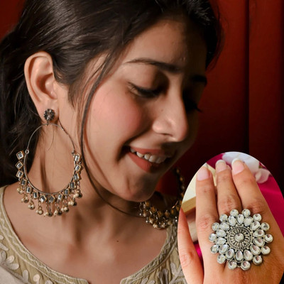 Ashir Oxidised Earrings for Women & Girls | Chandbalis, Earrings Traditional with ring Alloy Chandbali Earring