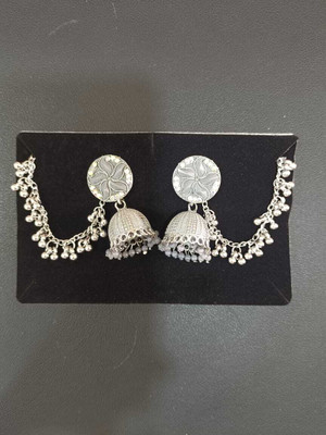 SawariyaaSeth Oxidised Silver Jhumka Earrings with Chain for Women & Girls Alloy Jhumki Earring
