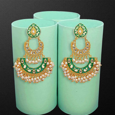 Fashion Fusion Kundan Meena Pearl Brass Drops & Danglers, Chandbali Earring