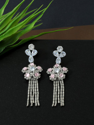 Dressberry Silver-Toned Studded Floral Drop Earrings Brass Stud Earring