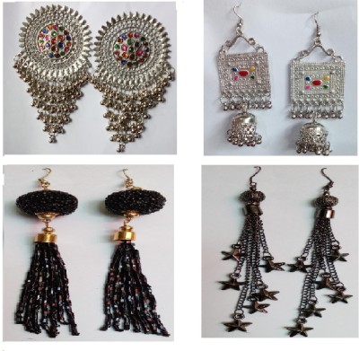 L JMBW INTERNTIONAL JHUMKA EARRING CHAND EARRING WITH MULTI MIRROR EARRING AND MULTI CHAND Agate Alloy Earring Set