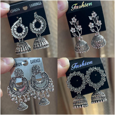 Shyneup Silver (Pack of 4) Designer Cubic Zircone/AD Alloy earrings for Women and Girls Cubic Zirconia Alloy Earring Set