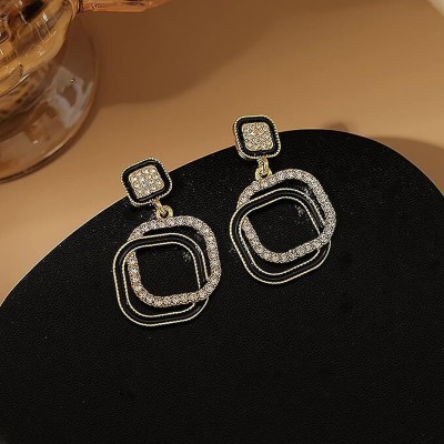 neze NZ 52 Square Pattern Rhinestones Cute Drop Earrings Alloy Drops & Danglers