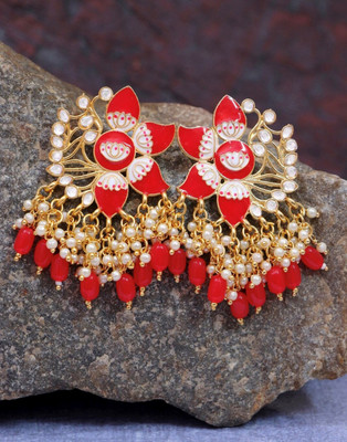 MONKDECOR Attractive Half Lotus Meena Artificial Cubic Zirconia Alloy Drops & Danglers