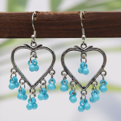 Creative Frogs Antique Heart-Shaped Earrings with White Beaded Charms Alloy Drops & Danglers