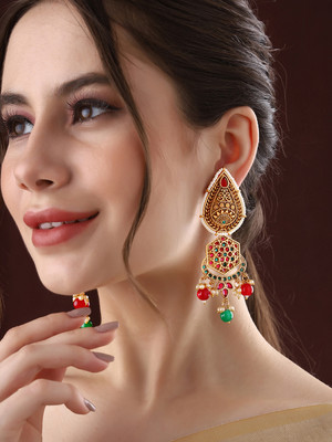 Priyaasi Drop Shape Matte Temple Earrings Brass Drops & Danglers