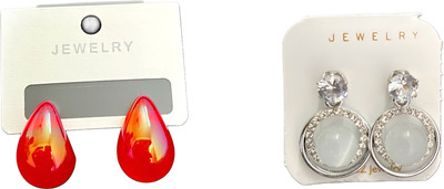 Ratnalok Trendy Teardrop Resin Earrings with Crystal Round Studs Alexandrite Alloy Rhinestone Studs