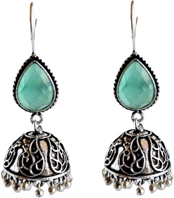 Mrigangi Oxidised Silver Plated Mint Green Ghungroo Jhumka Earring for Women and Girls Alloy Jhumki Earring