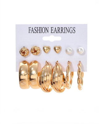 Exotique Western Modern Hoop & Stud Earring combo of 6 for women girls Alloy Hoop Earring, Stud Earring