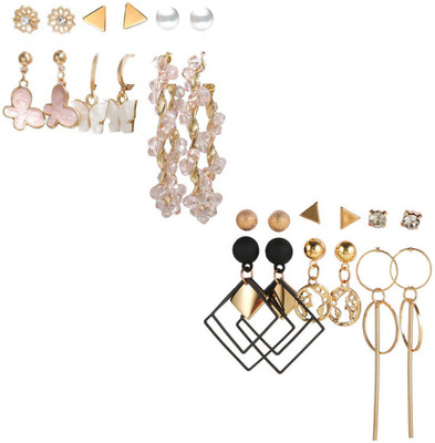 Vembley Combo of 12 Pair Gold-Plated Studs and Hoop Earrings Alloy Hoop Earring