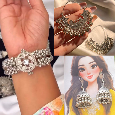 ISLANA combo of 3 Oxidised jhumki Earrings and opanebal bracelet for women and girls Alloy Chandbali Earring