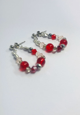 ArtHQ Handcrafted Red & Silver Beaded Loop Earrings Resin Stud Earring