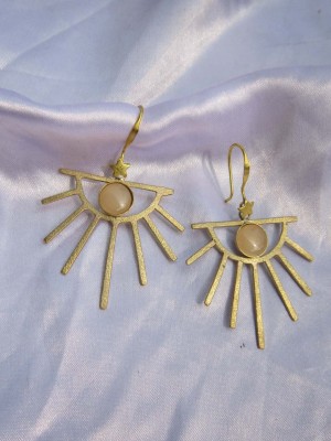 Classy Hangers Statement Gold Polished Brass Earrings with Moon Stone Moonstone Brass Drops & Danglers