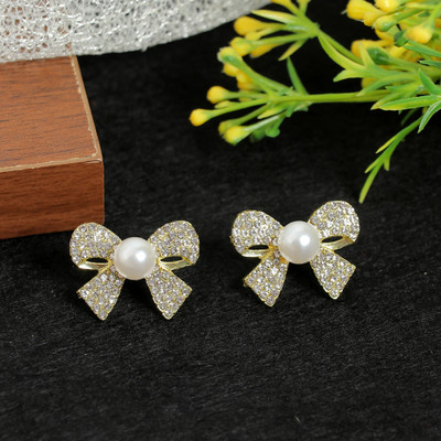 Jewelgenics Cubic Zirconia Fairy Bow Stud Earrings Cubic Zirconia, Pearl Alloy Drops & Danglers, Stud Earring