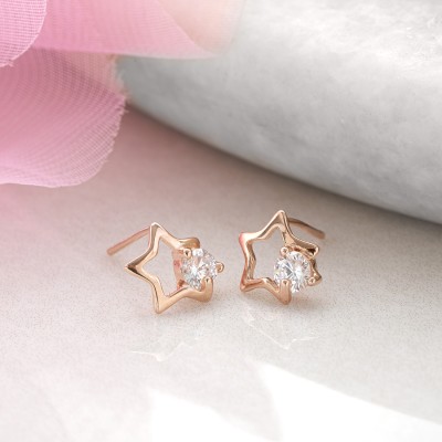 ZAVYA Rose Gold Plated Star Earrings | With Certificate of Authenticity Cubic Zirconia Sterling Silver Stud Earring